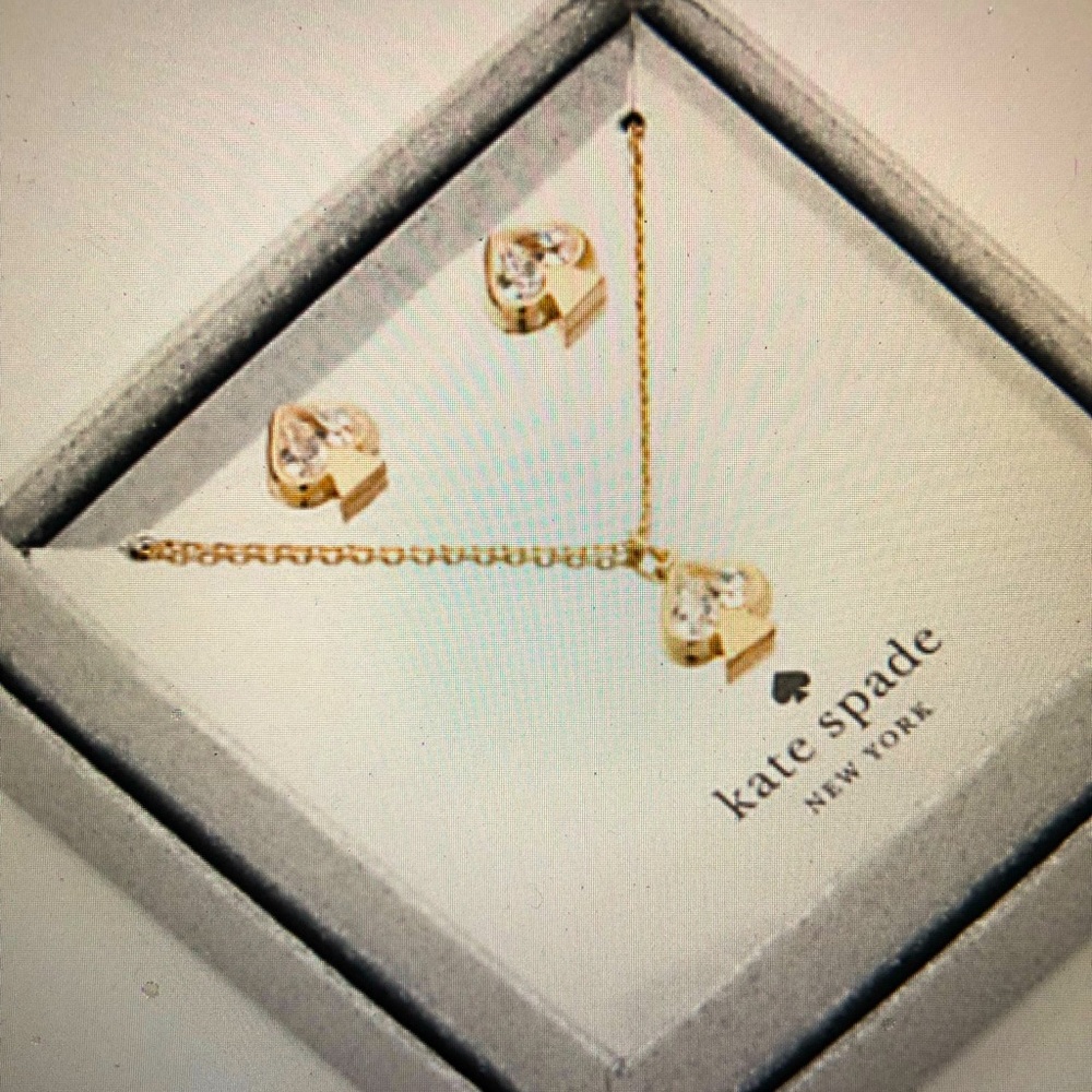 Kate Spade ♠️ Everyday Spade Stone Studs & Pendant gold color & cubic zirconia